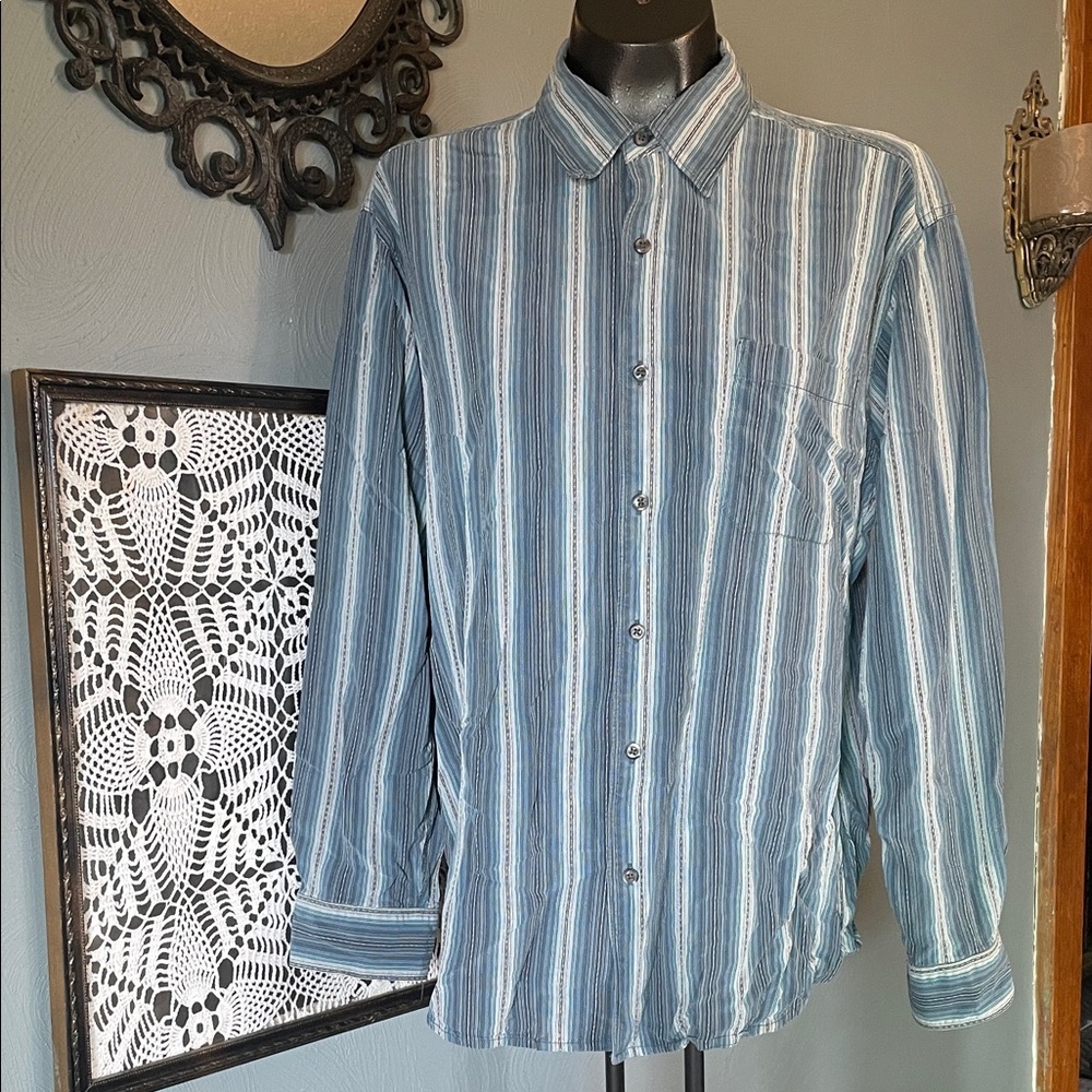 Tommy Bahama Blue and White Striped Shirt